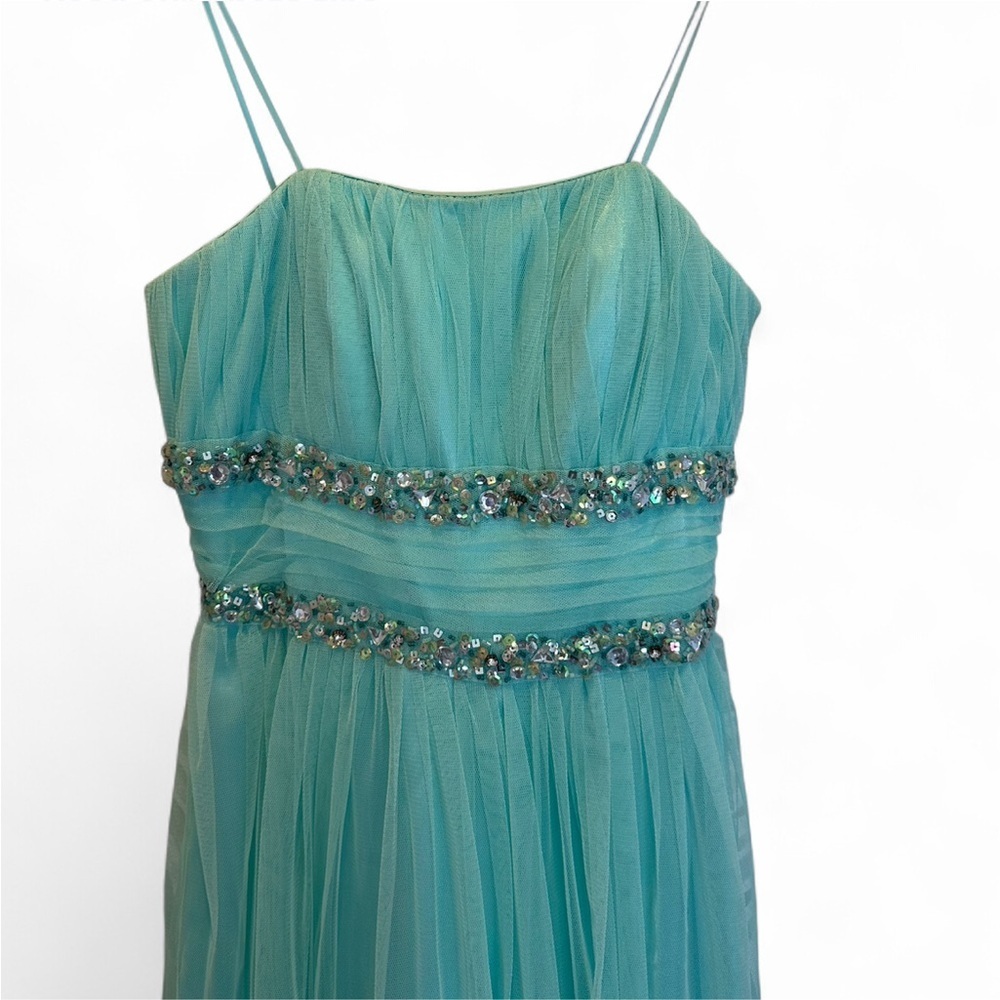 Morgan & Co Turquoise Green Strapless Formal Prom Dress Juniors Sz 1/2 Sequin - Picture 3 of 9